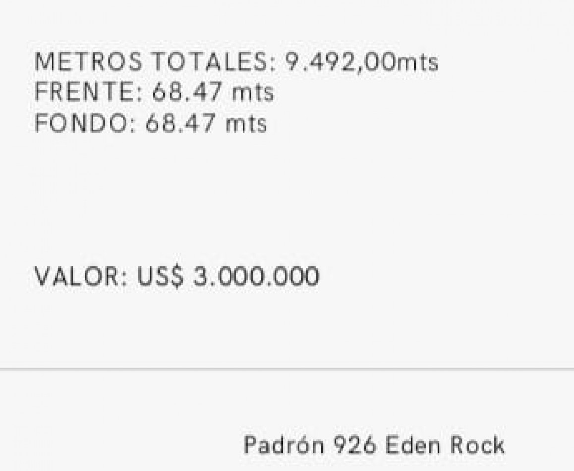 UNA HECTAREA PRIMERA LINEA EN EDEN ROCK